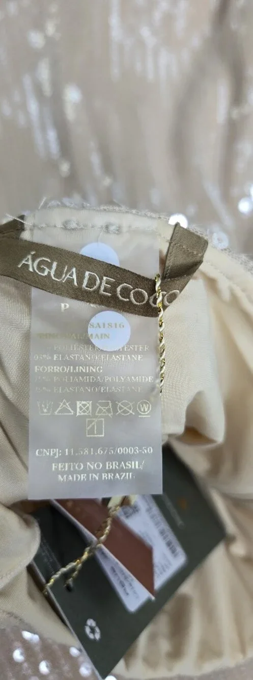 Agua de Coco Sequin Skirt Beige Nude Midi Maxi Lined NWT Women's Small